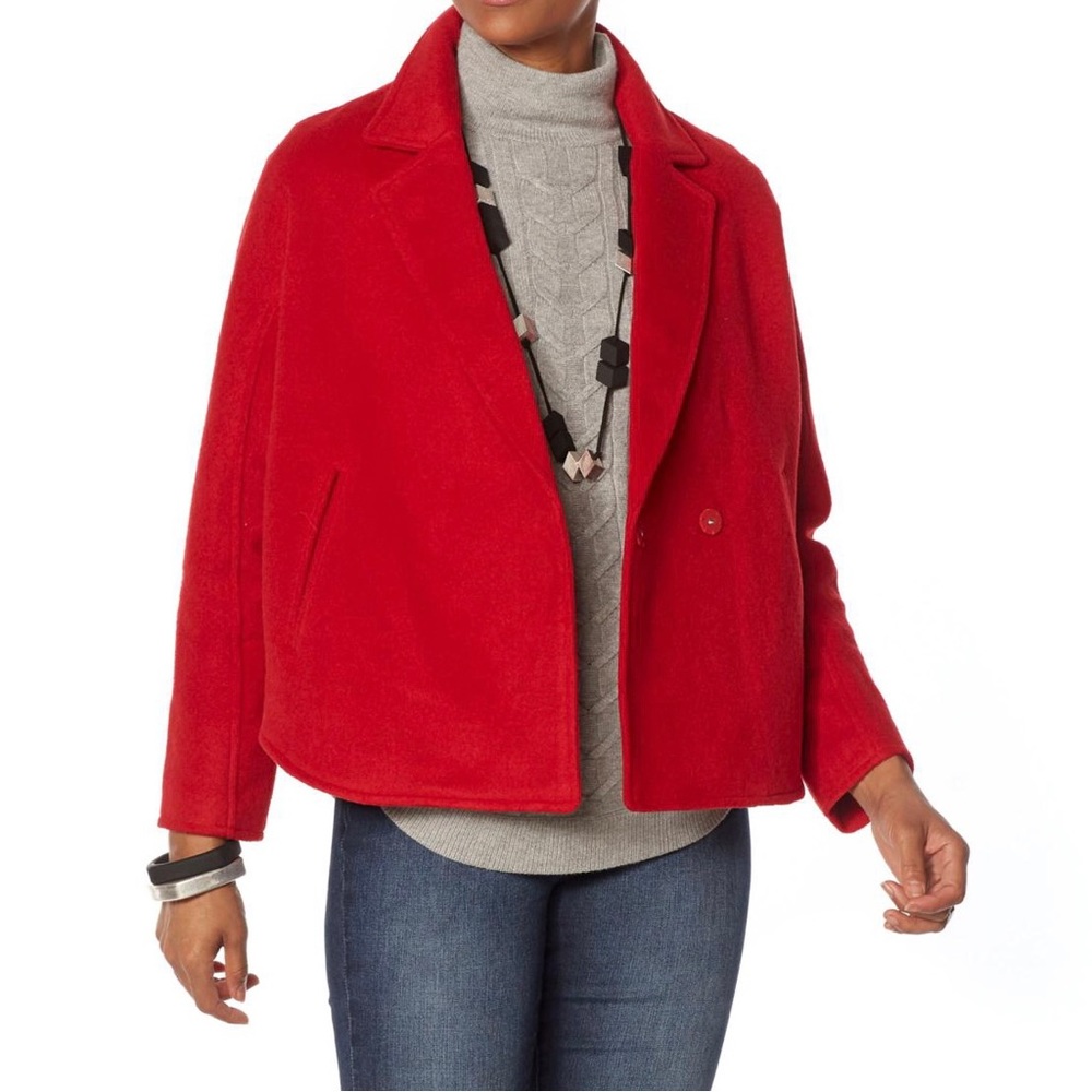 Marla Wynne Layers Red Melton Wool Blend Snap Button Dolman Sleeve Coat Medium - Picture 9 of 12